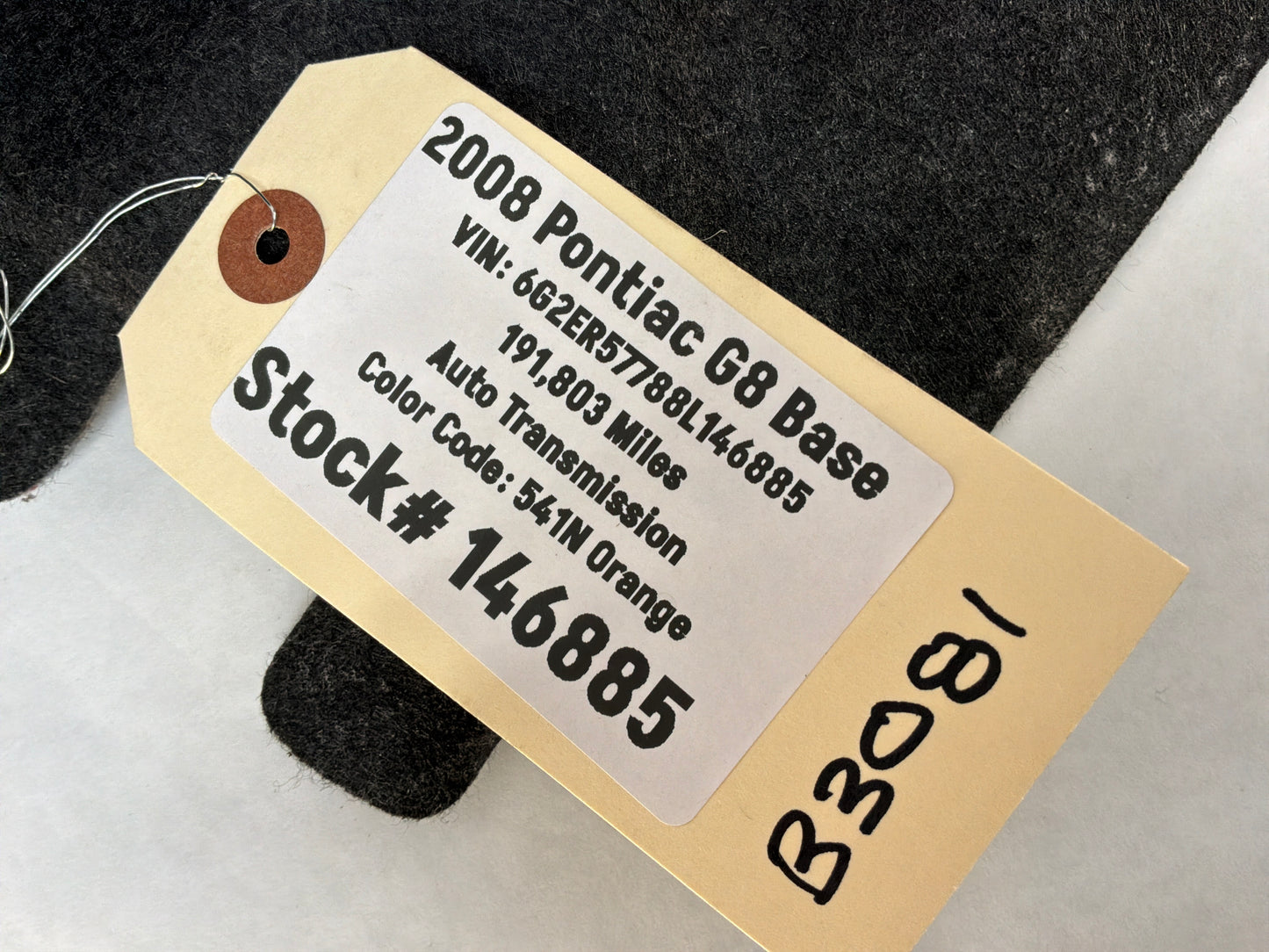 2008 Pontiac G8 Base Ski Port Felt Cover OEM