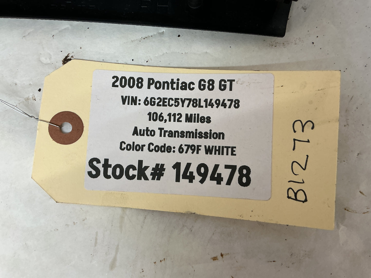 2008 Pontiac G8 GT RH Passenger Rear Interior Door Handle OEM