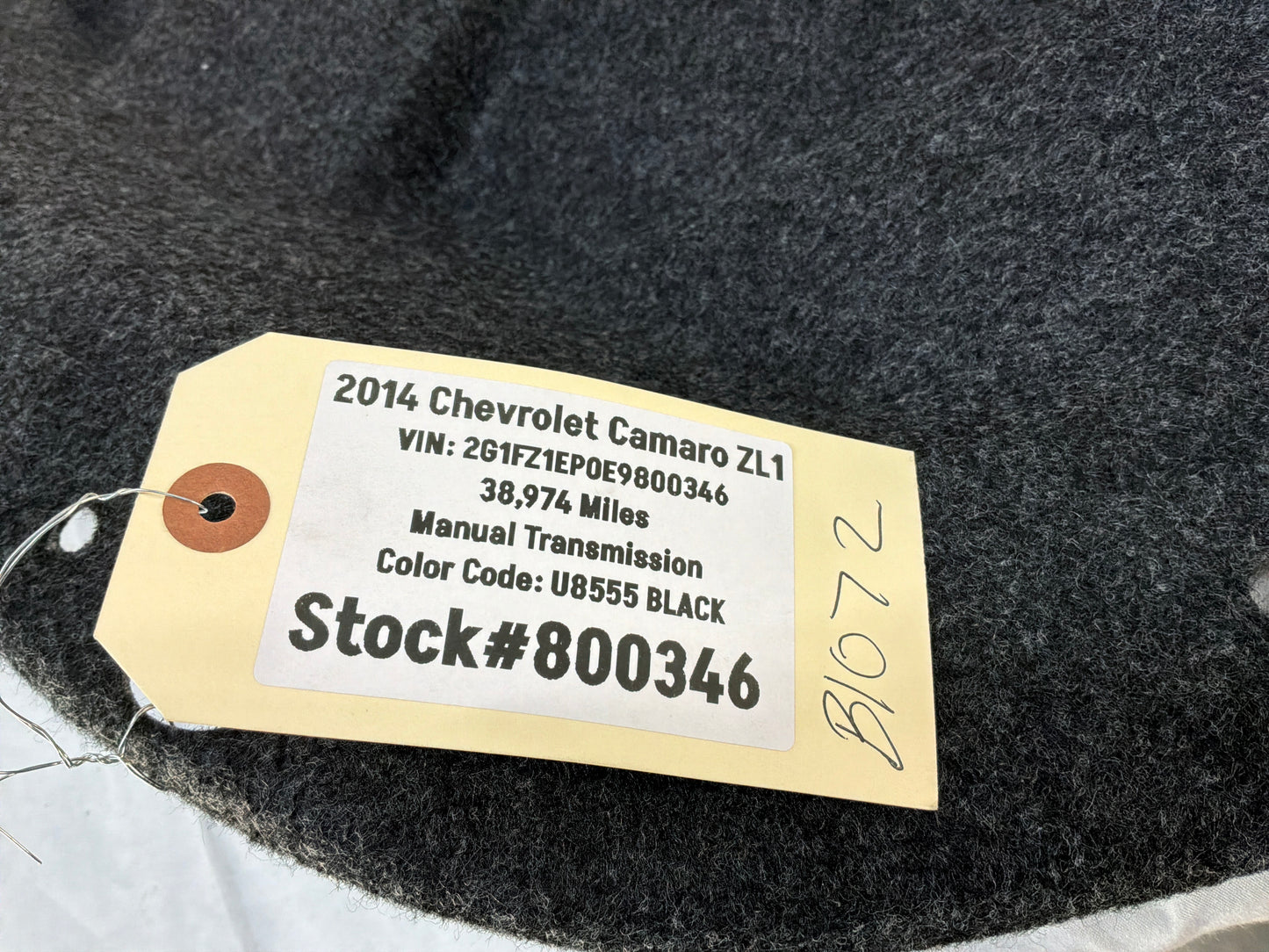 2014 Chevy Camaro ZL1 Trunk Deck Lid Carpet Liner Trim Panel OEM