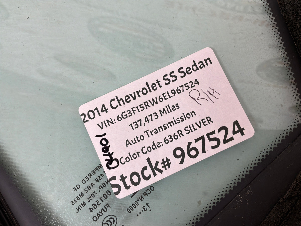 2014 Chevy SS Sedan RH Passenger Rear Quarter Window Glass OEM