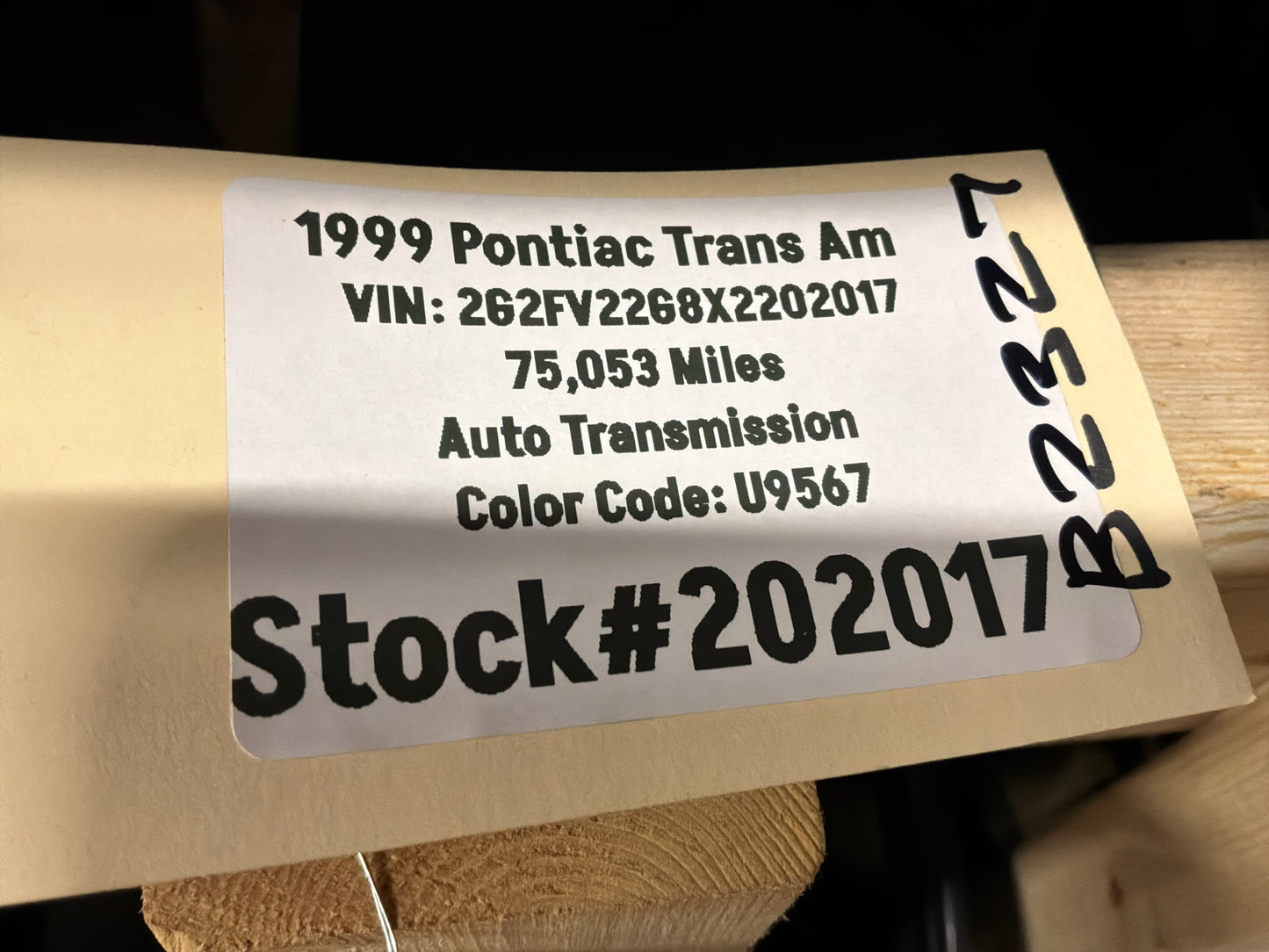 1999 Pontiac Trans Am WS6 T-Top Center Divider Middle Bar Panel OEM