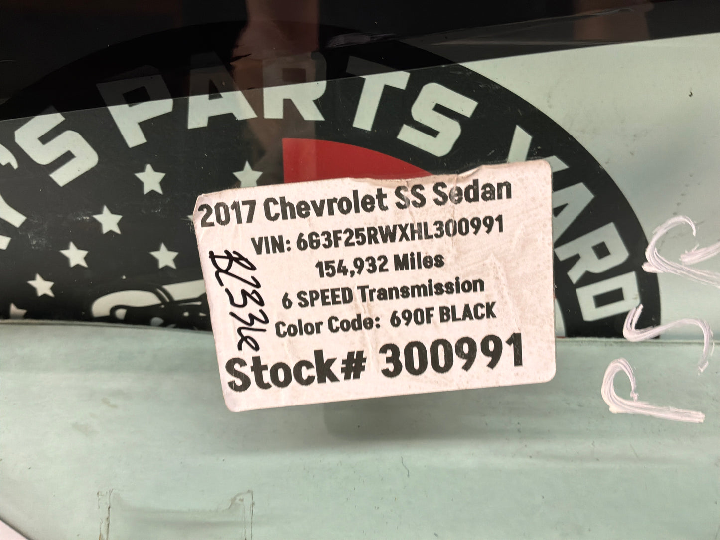 2017 Chevy SS Sedan RH Passenger Rear Door Window Glass OEM