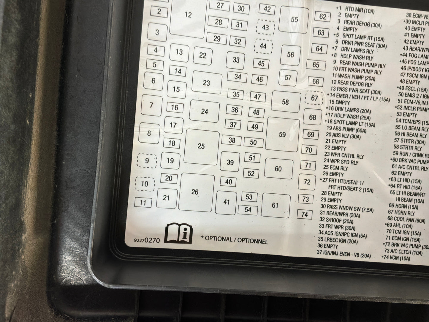 Fuse box lid - Day's Parts Yard