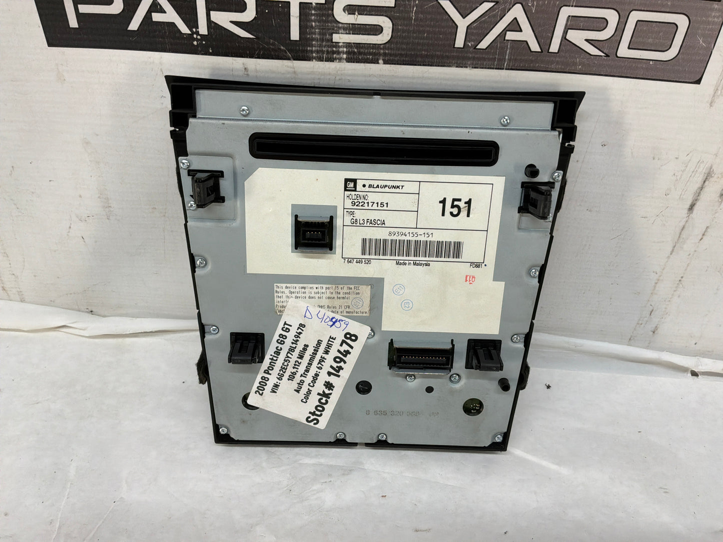 2008 Pontiac G8 GT Blaupunkt AM FM Radio CD Player Climate Control Face Plate OEM
