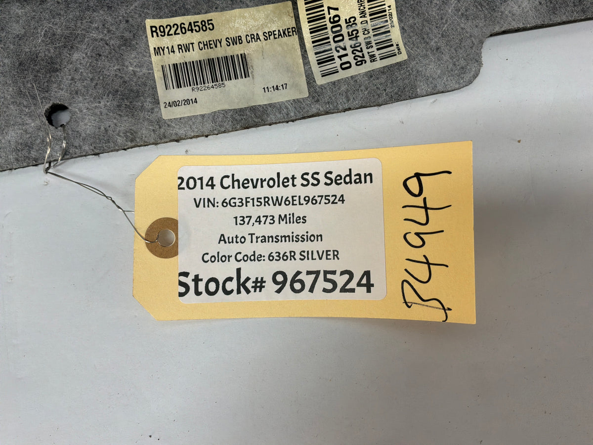 2014 Chevy SS Sedan Rear Interior Package Deck Tray Parcel Shelf Trim Cover OEM
