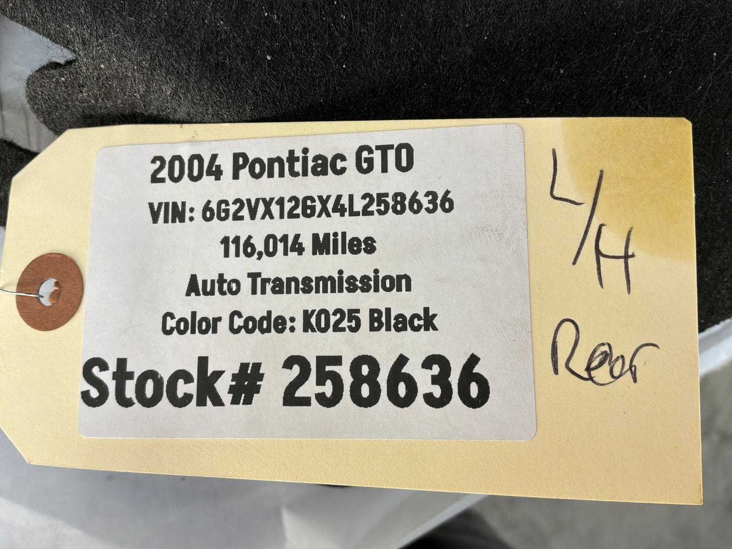 2004 Pontiac GTO LH Driver Interior Quarter Trunk Trim Side Carpet Liner OEM