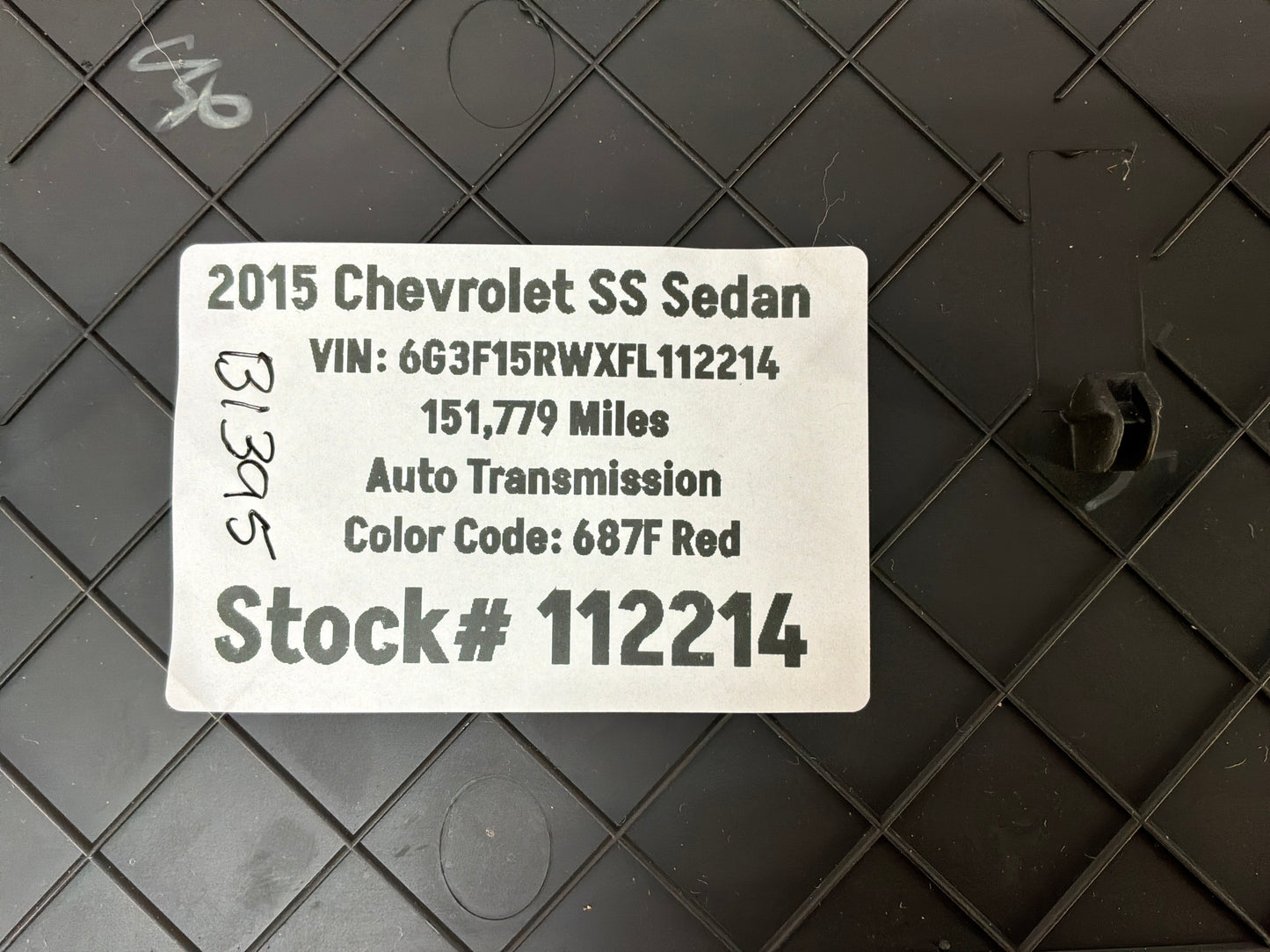 2015 Chevrolet SS Sedan Glove Box Rubber Mat OEM