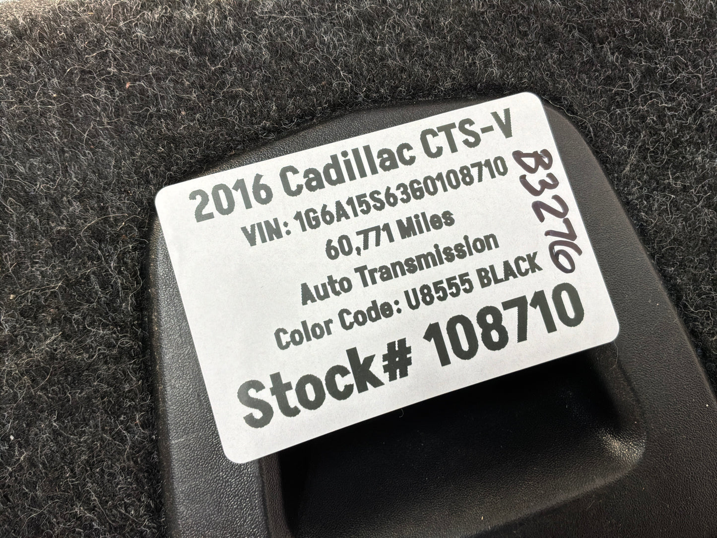 2016 Cadillac CTS-V Trunk Spare Tire Cover Carpet OEM