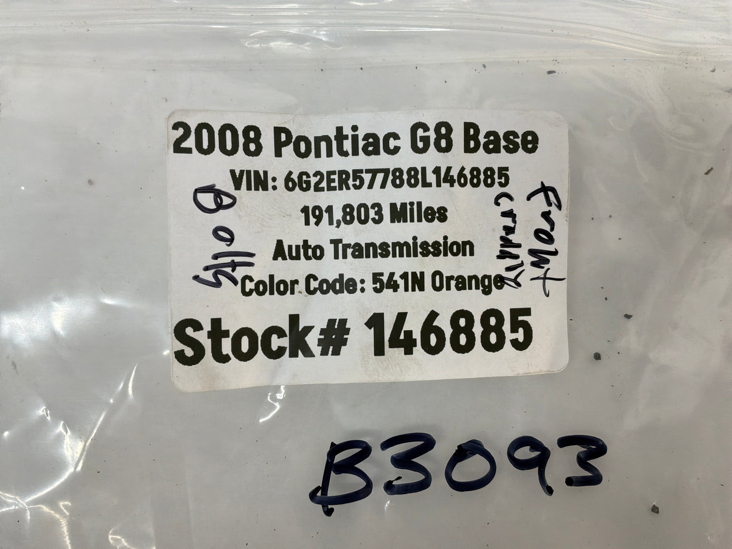 2008 Pontiac G8 Base Front Suspension Cradle Sub Frame Bolts Hardware OEM