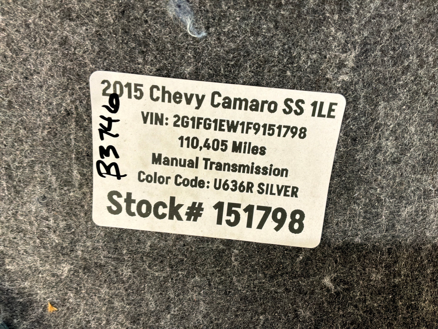 2015 Chevy Camaro SS 1LE Trunk Cargo Carpet Spare Tire Floor Cover OEM