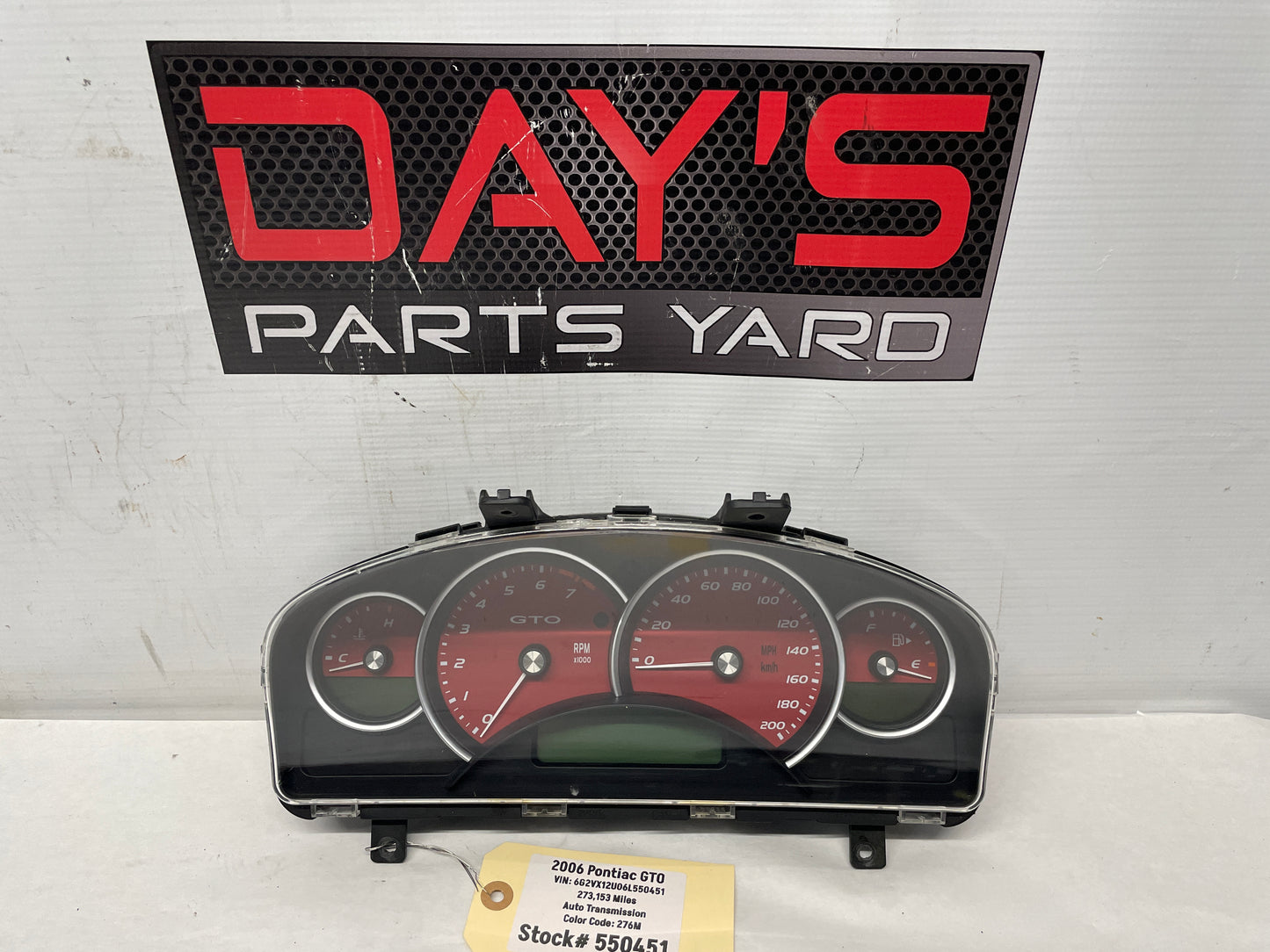 2006 Pontiac GTO Red Gauge Cluster Speedometer OEM - Day's Parts Yard