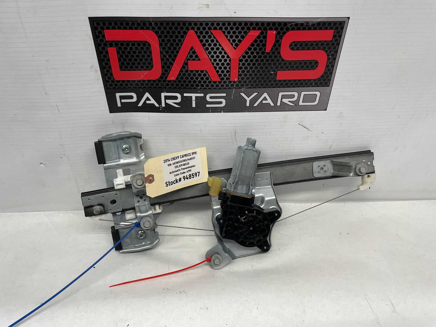 2014 Chevy Caprice PPV RH Passenger Rear Window Regulator OEM - Day's Parts Yard