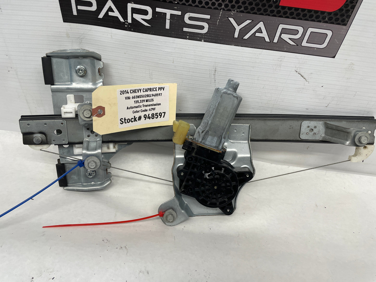 2014 Chevy Caprice PPV RH Passenger Rear Window Regulator OEM - Day's Parts Yard