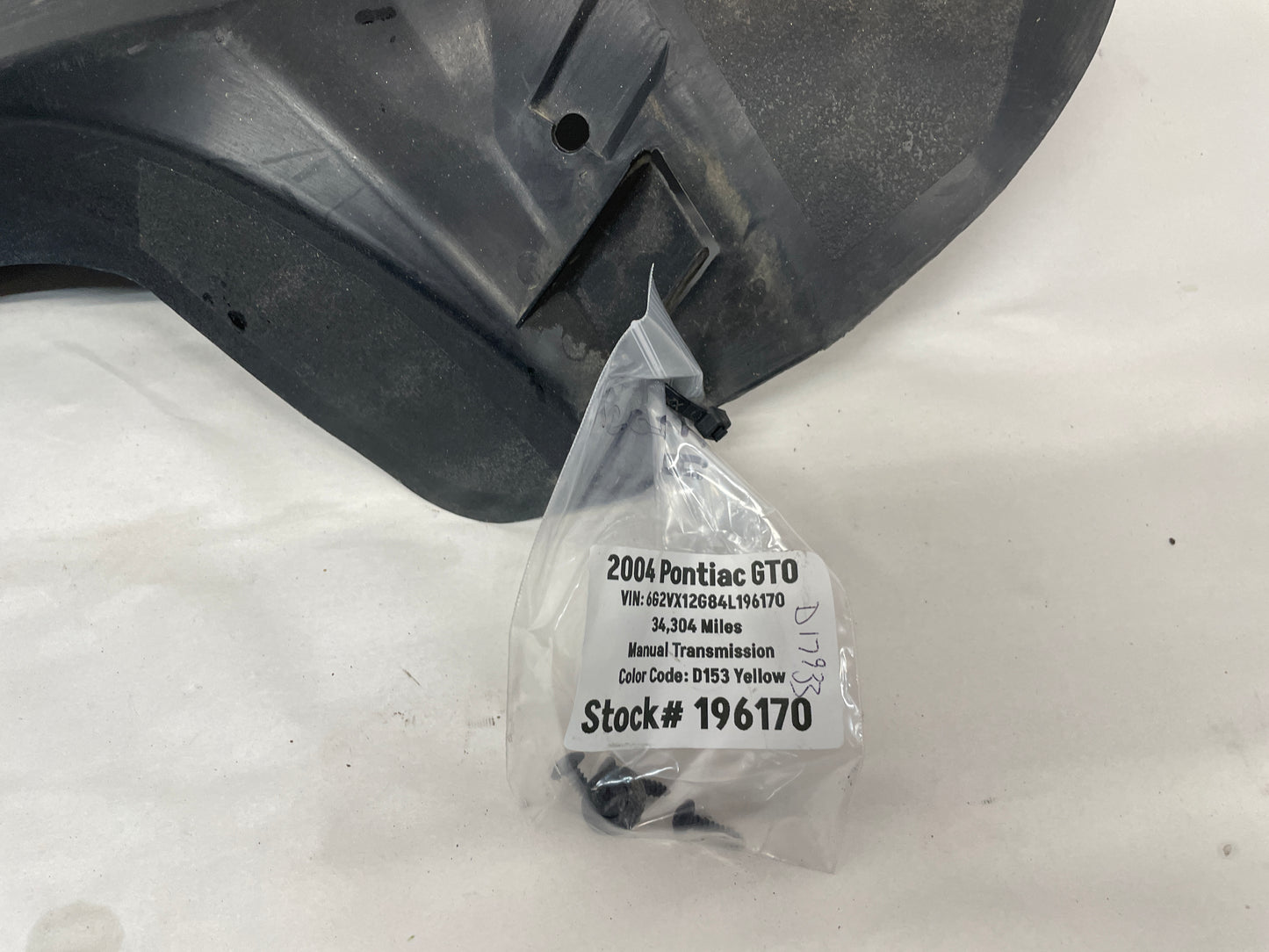 2004 Pontiac GTO LH Driver Rear Wheel Well Liner OEM - Day's Parts Yard