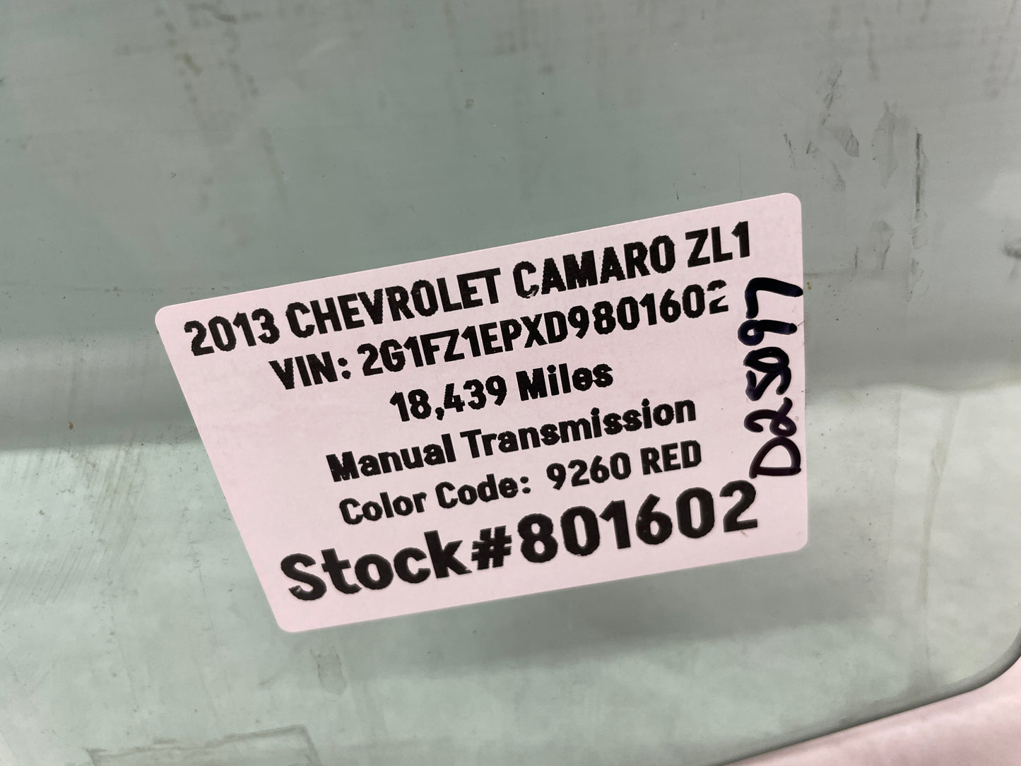 2013 Chevy Camaro ZL1 RH Passenger Door Window Glass OEM - Day's Parts Yard