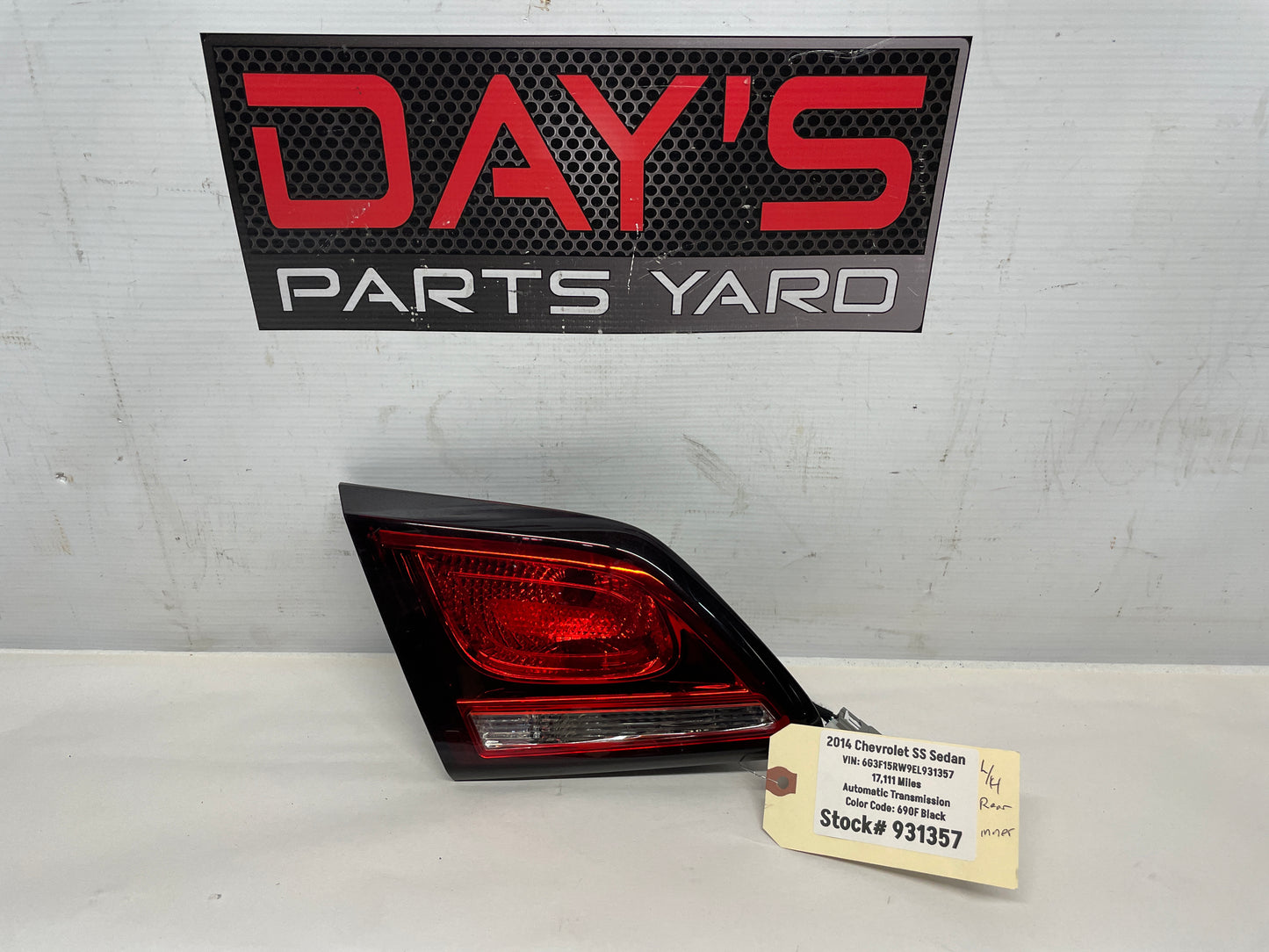 2014 Chevy SS Sedan LH Driver Inner Tail Light Taillight OEM - Day's Parts Yard