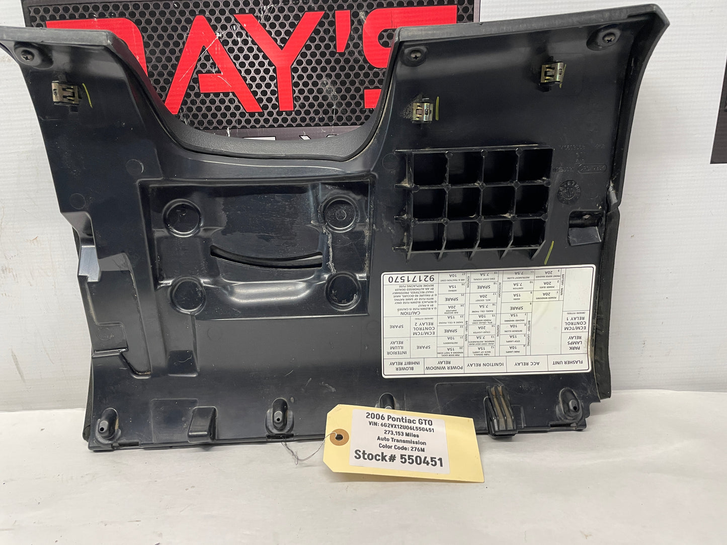 2006 Pontiac GTO Black Suede Interior Knee Bolster Fuse Box Block Cover OEM - Day's Parts Yard