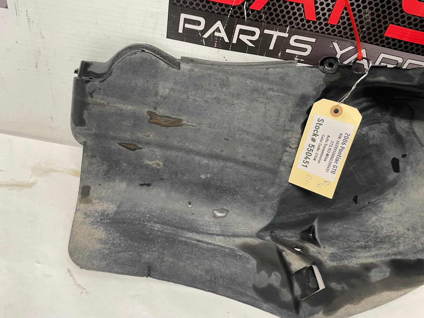 2006 Pontiac GTO RH Passenger Rear Wheel Fender Liner OEM - Day's Parts Yard