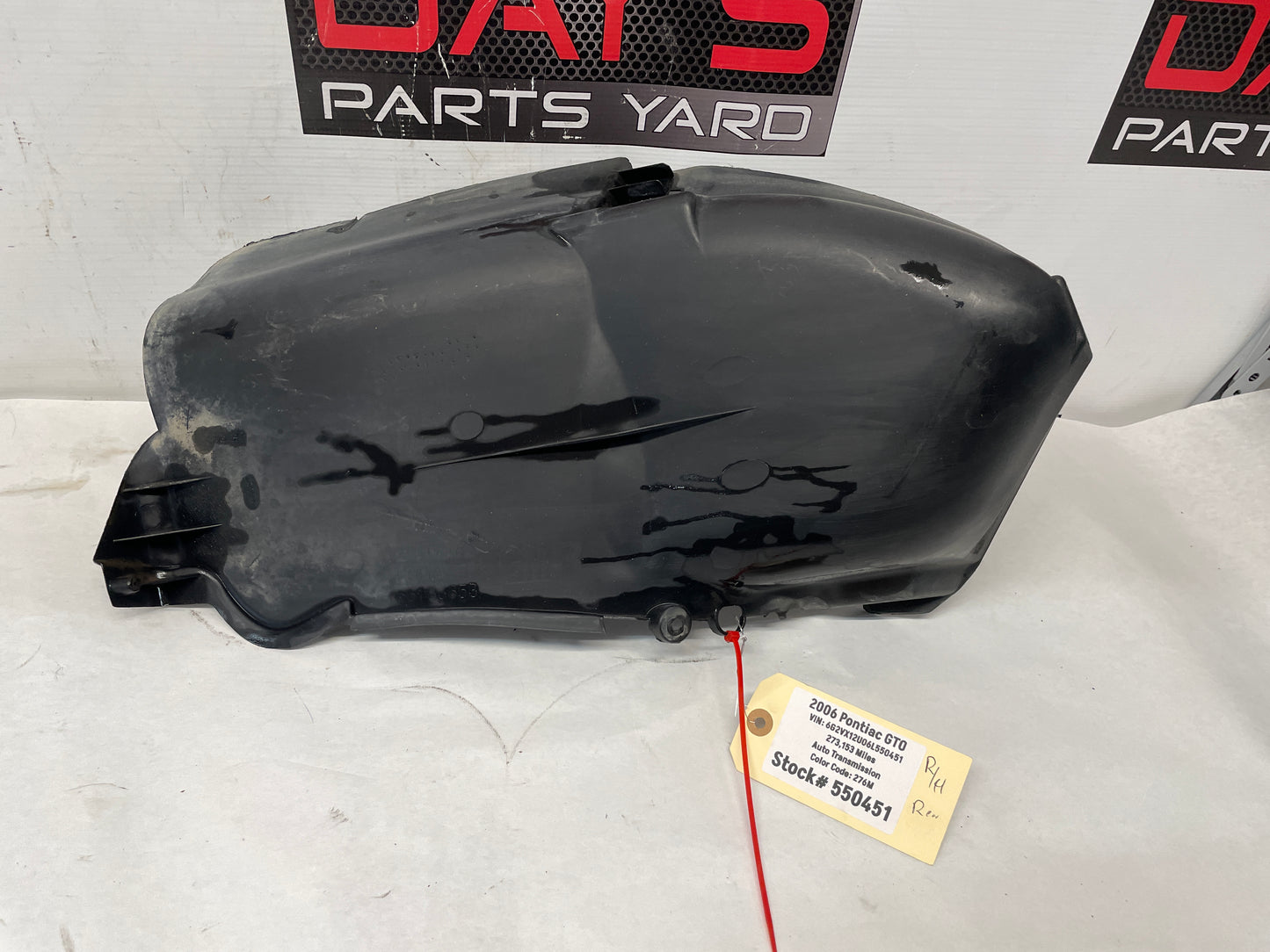 2006 Pontiac GTO RH Passenger Rear Wheel Fender Liner OEM - Day's Parts Yard