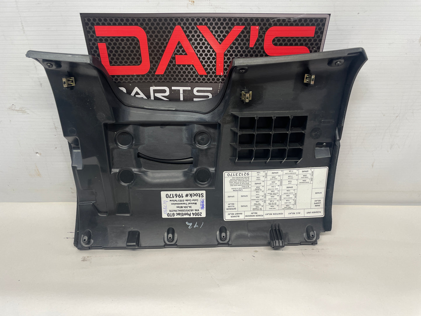 2004 Pontiac GTO Black Suede Knee Bolster Fuse Cover OEM - Day's Parts Yard