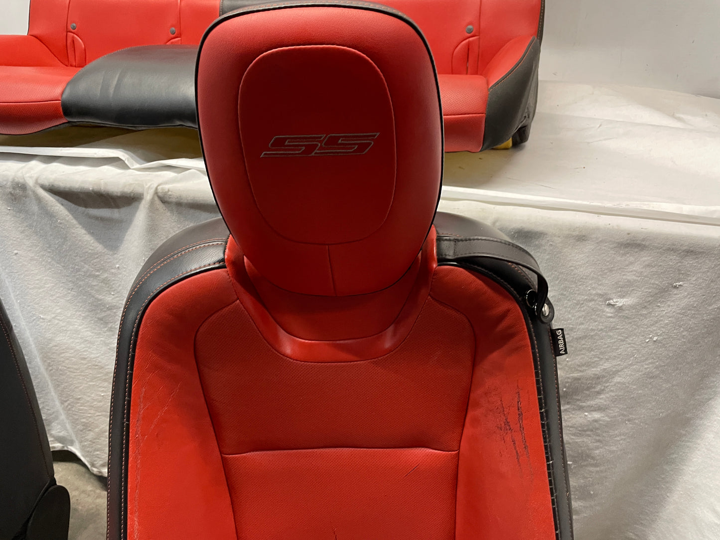 2010 Chevy Camaro SS Seats Fronts and Rears Black and Orange Leather OEM - Day's Parts Yard