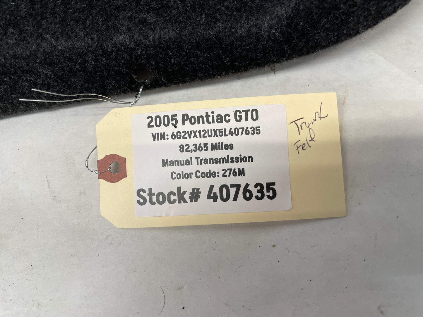 2005 Pontiac GTO Trunk Deck Lid Liner Carpet OEM - Day's Parts Yard