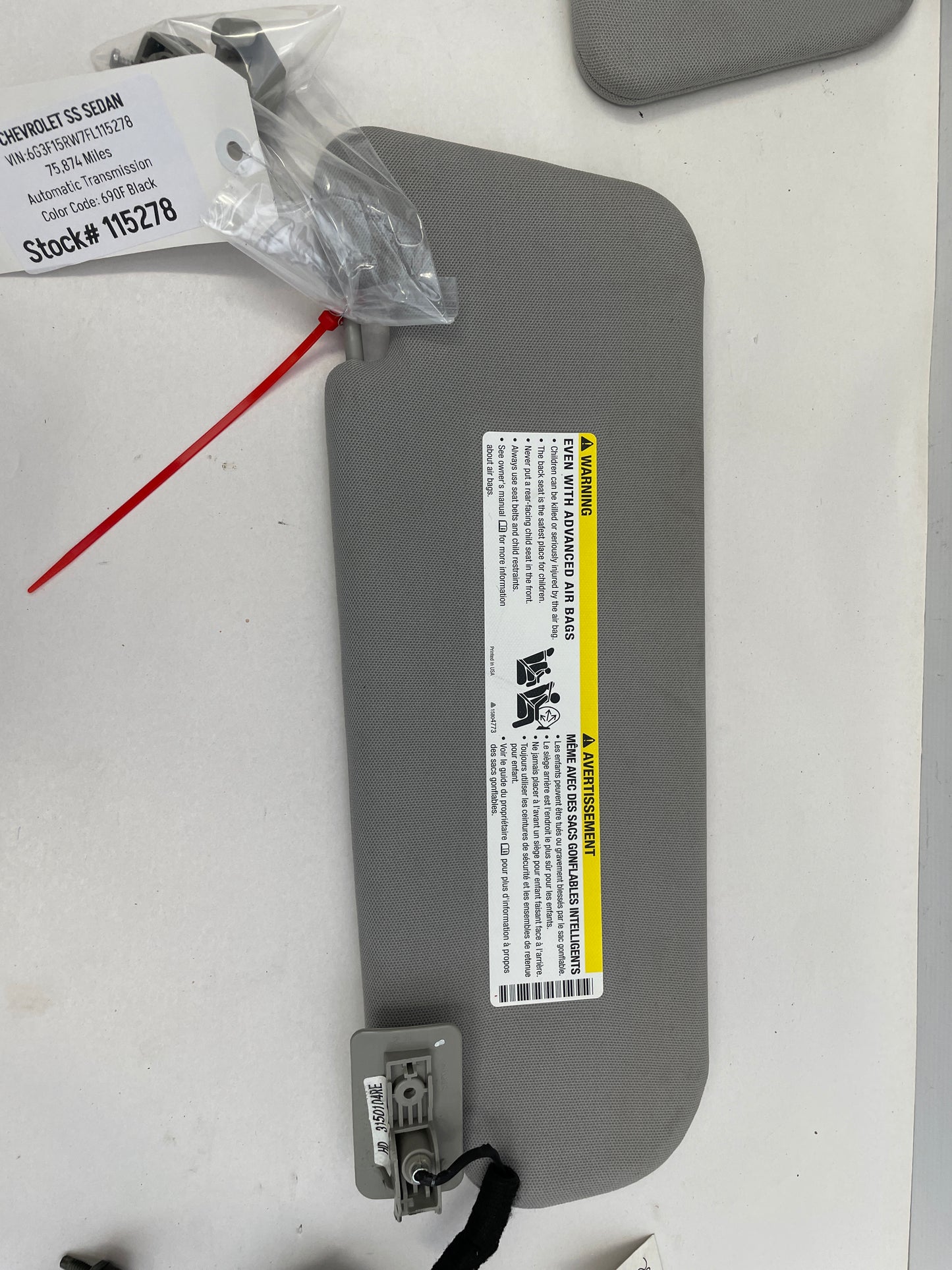2015 Chevy SS Sedan RH & LH Sun Visor Sunvisor w/ Clips OEM - Day's Parts Yard