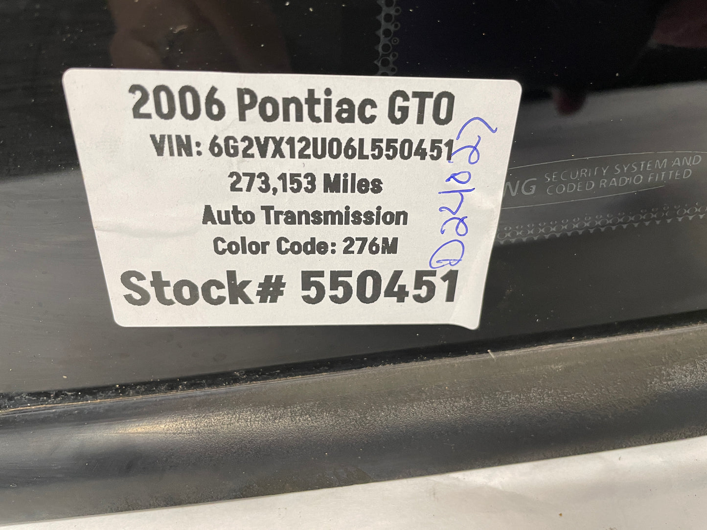 2006 Pontiac GTO LH Driver Rear Quarter Window Glass OEM - Day's Parts Yard