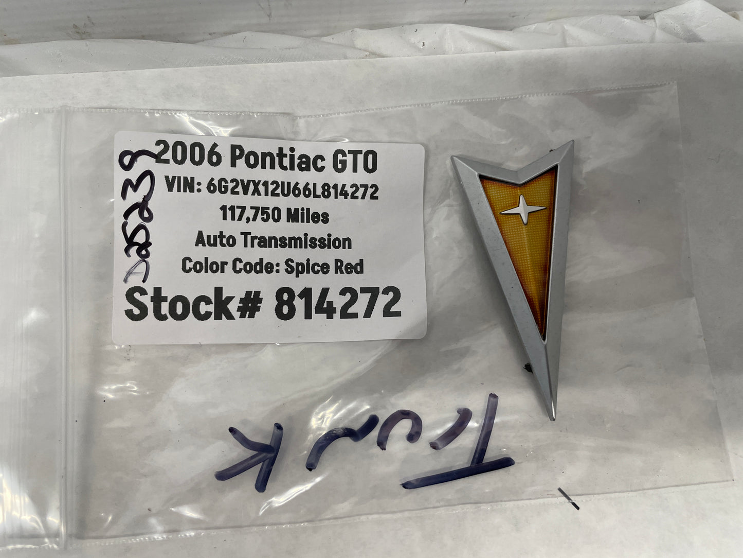 2006 Pontiac GTO Trunk Deck Lid Emblem Arrow Head OEM - Day's Parts Yard