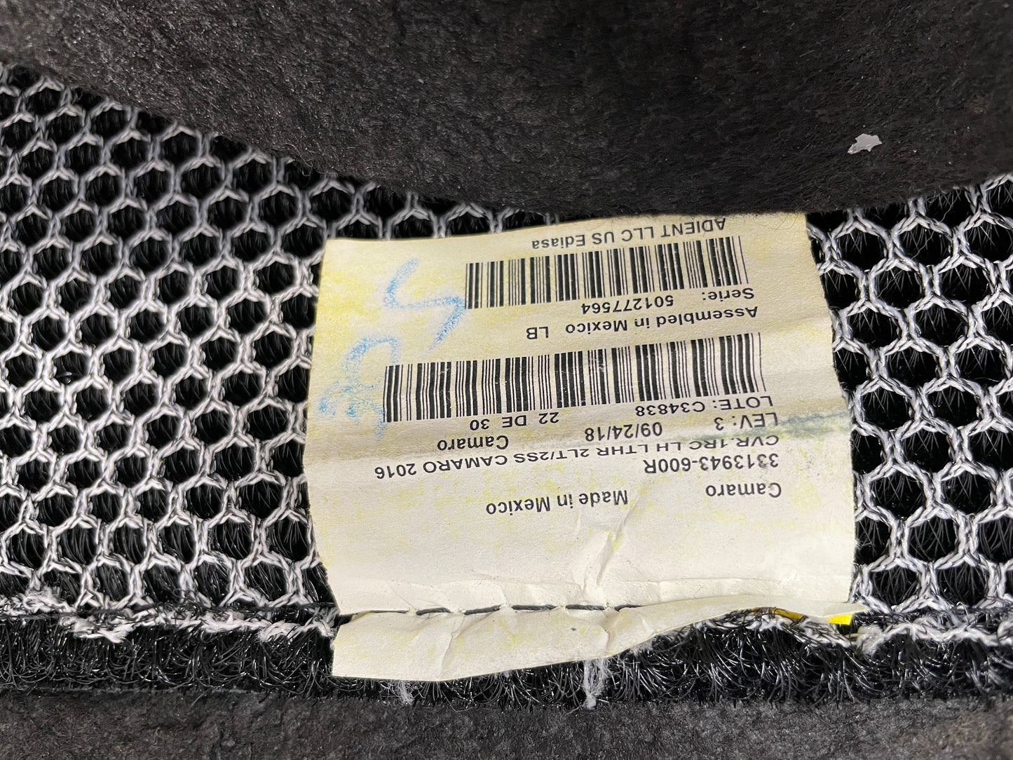 2019 Chevy Camaro LH Driver Front Bottom Seat Cover OEM - Day's Parts Yard