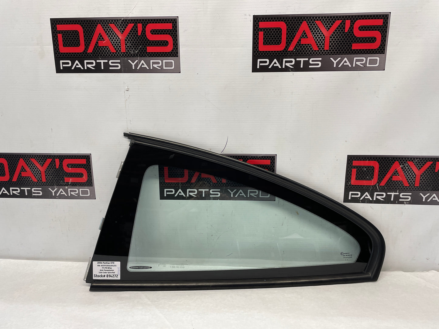 2006 Pontiac GTO LH Driver Rear Quarter Window Glass OEM - Day's Parts Yard