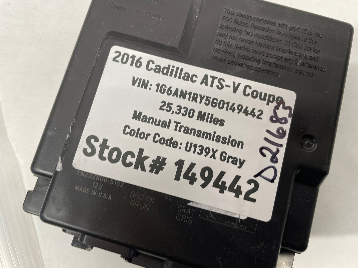 2016 Cadillac ATS-V Coupe Keyless Entry Control Module OEM - Day's Parts Yard