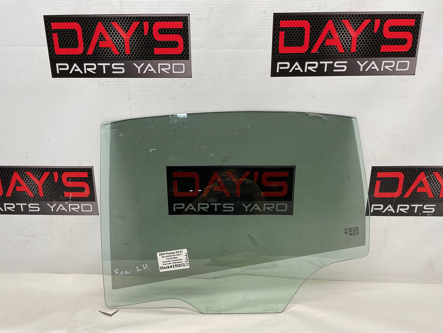 2009 Pontiac G8 GT LH Driver Rear Door Window Glass OEM - Day's Parts Yard