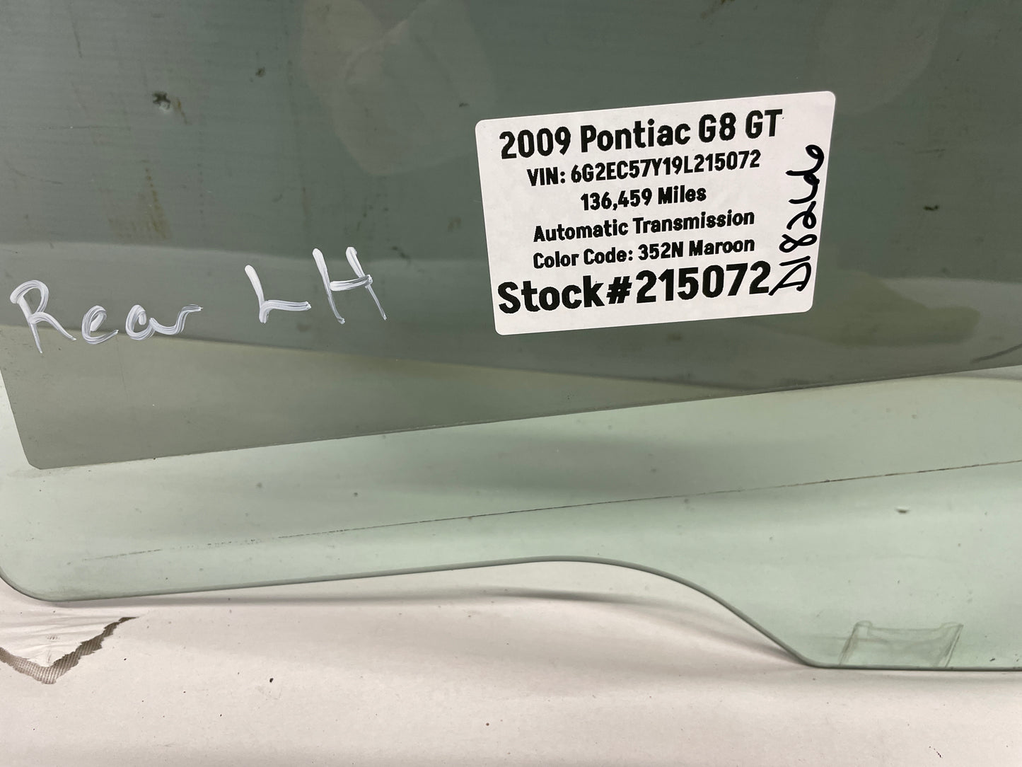 2009 Pontiac G8 GT LH Driver Rear Door Window Glass OEM - Day's Parts Yard