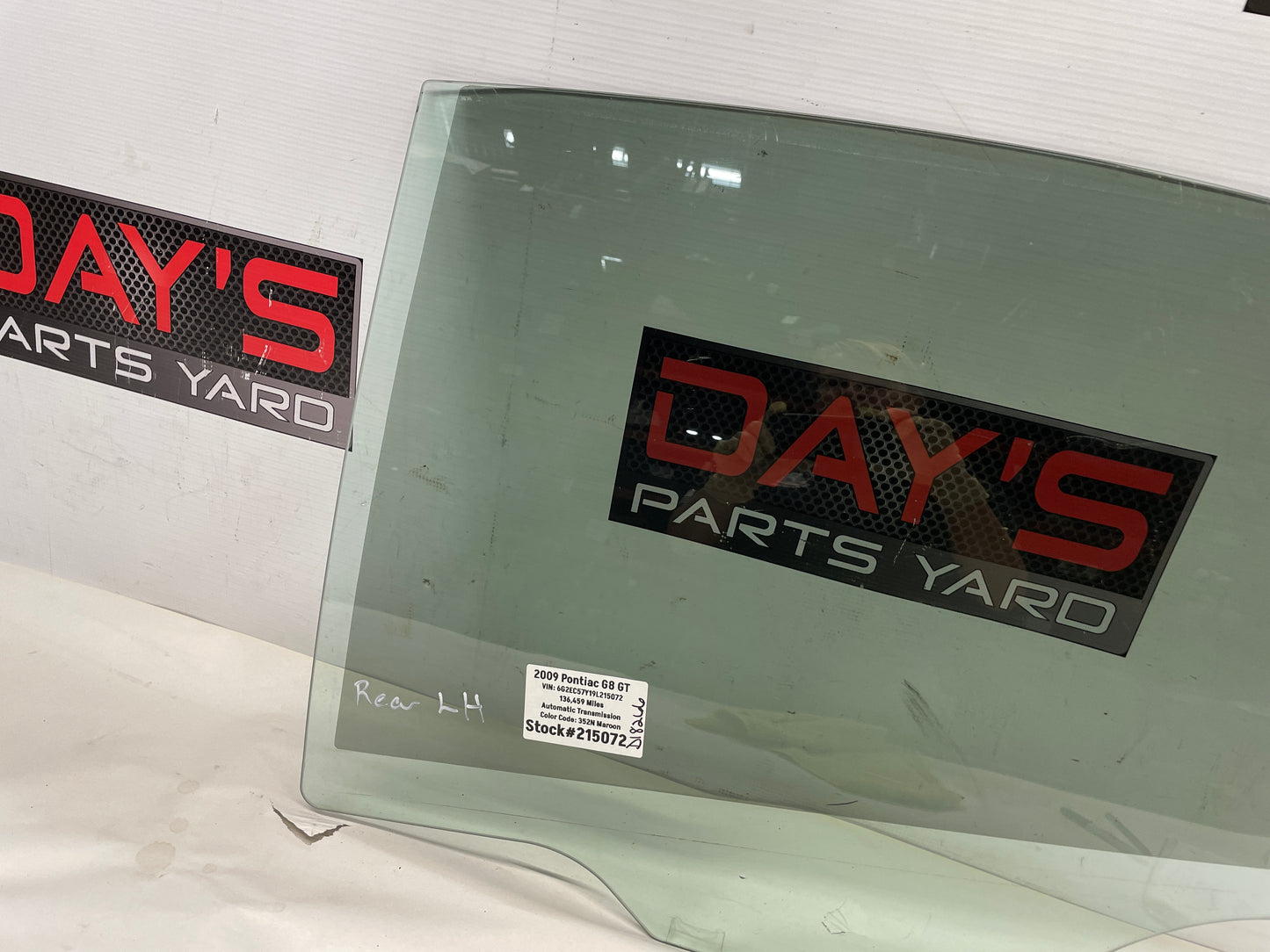 2009 Pontiac G8 GT LH Driver Rear Door Window Glass OEM - Day's Parts Yard
