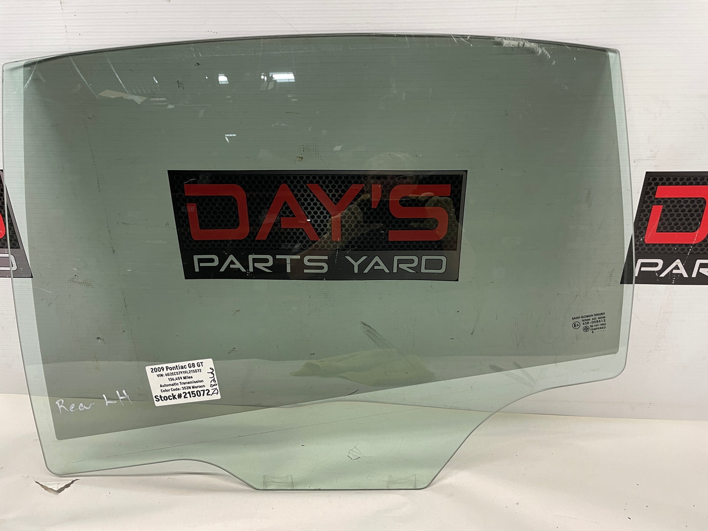 2009 Pontiac G8 GT LH Driver Rear Door Window Glass OEM - Day's Parts Yard
