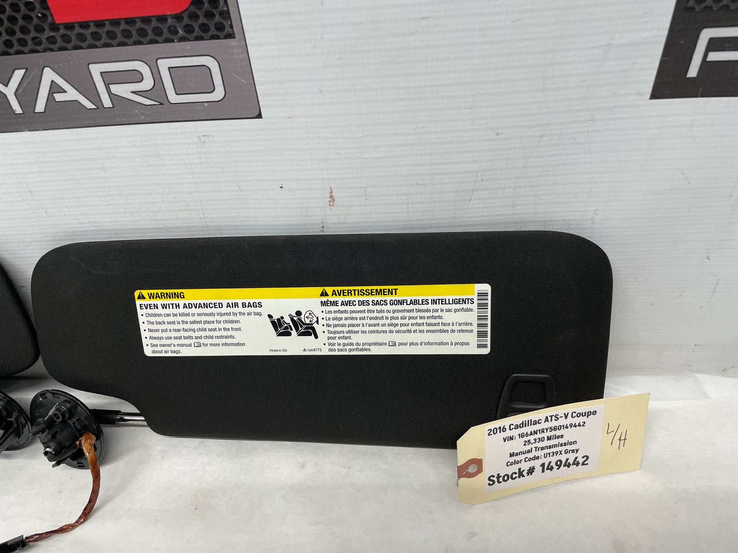 2016 Cadillac ATS-V Coupe RH & LH Sun Visor Shade Sunvisor Sunshade Black OEM - Day's Parts Yard