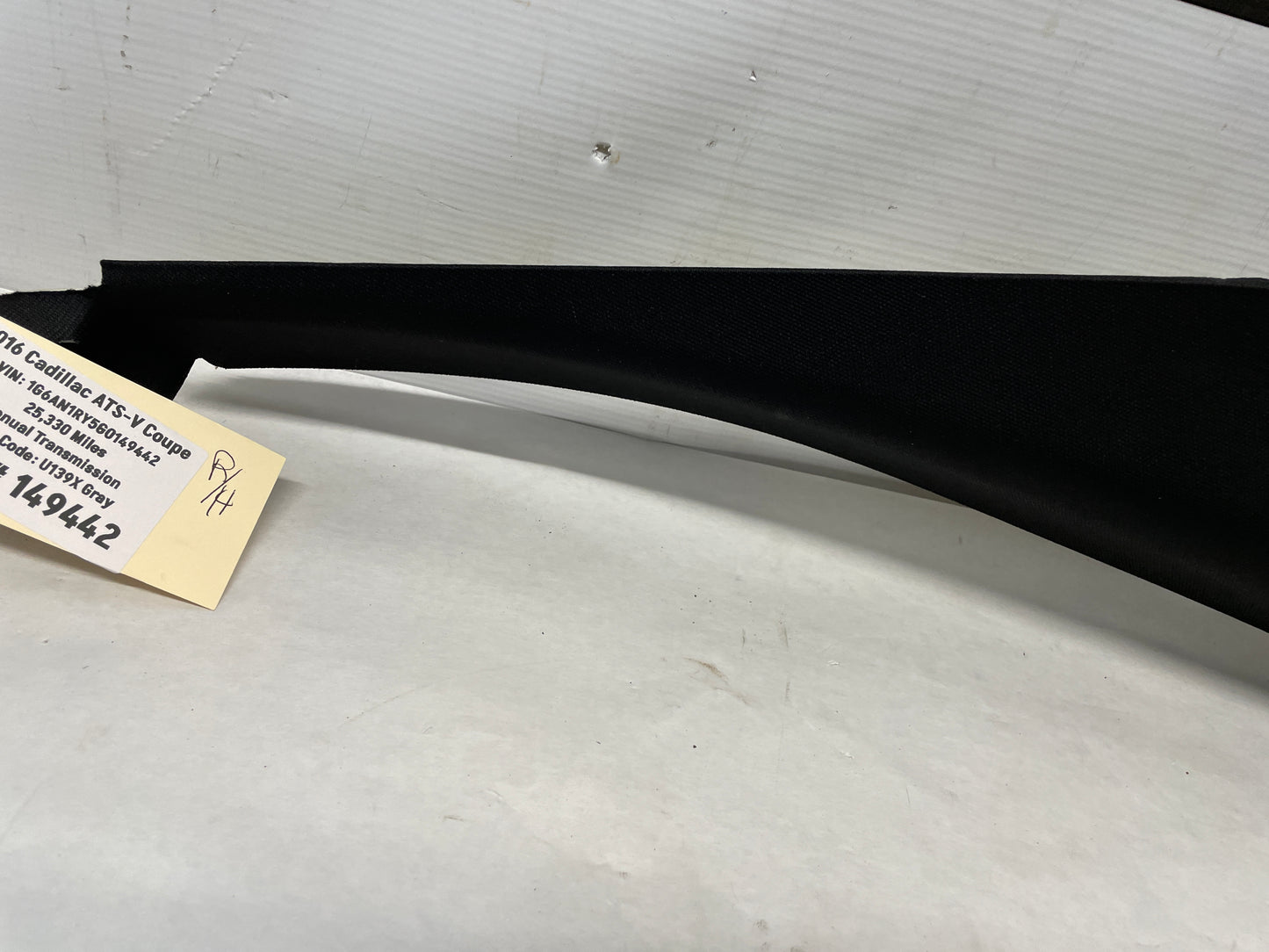 2016 Cadillac ATS-V Coupe RH Passenger Quarter Window Interior C Pillar Trim OEM - Day's Parts Yard