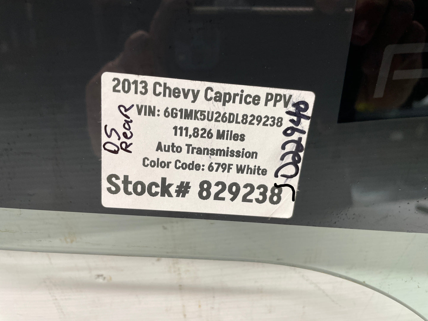 2013 Chevy Caprice PPV LH Driver Rear Door Window Glass OEM - Day's Parts Yard