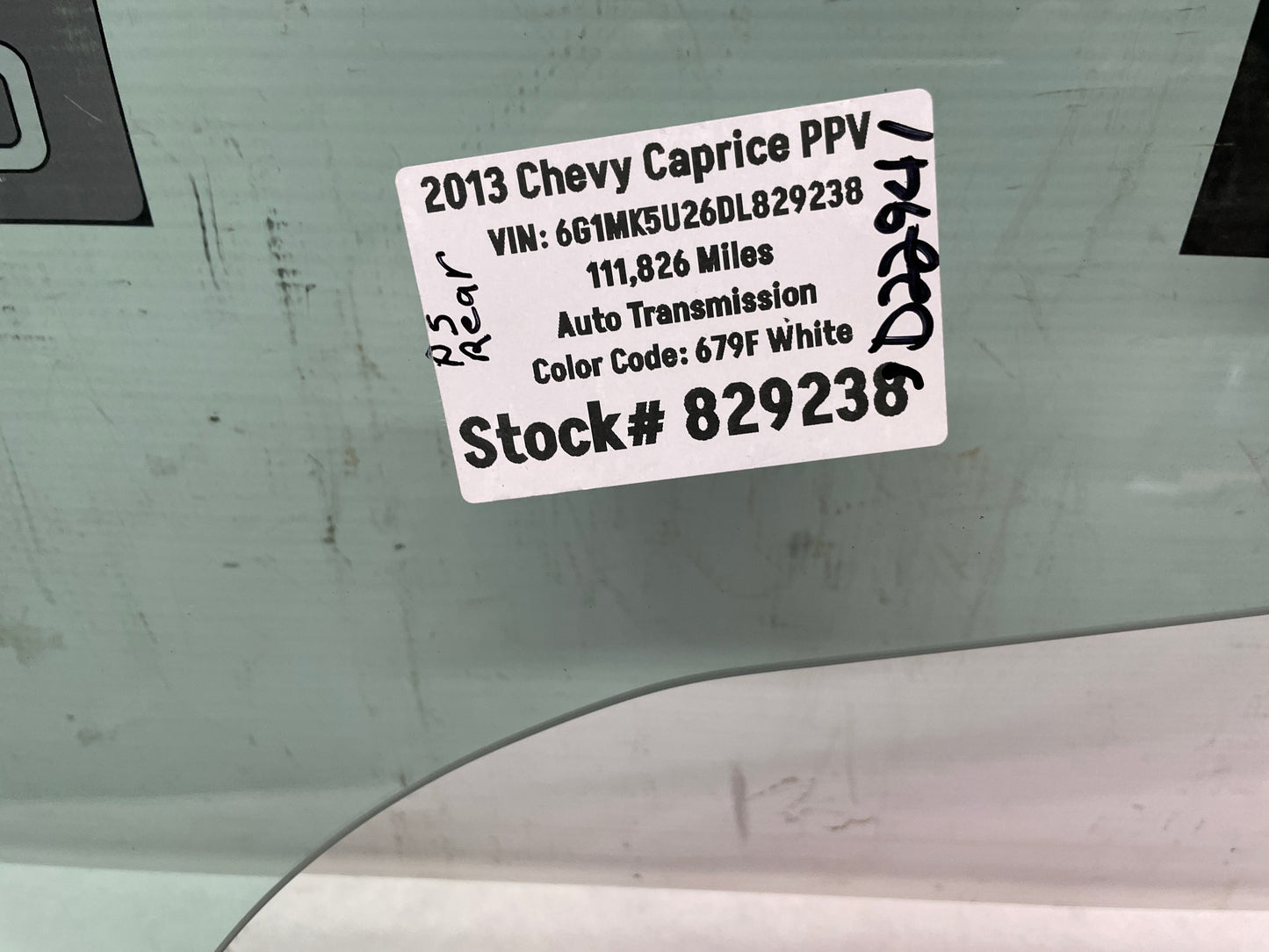 2013 Chevy Caprice PPV RH Passenger Rear Door Window Glass OEM - Day's Parts Yard