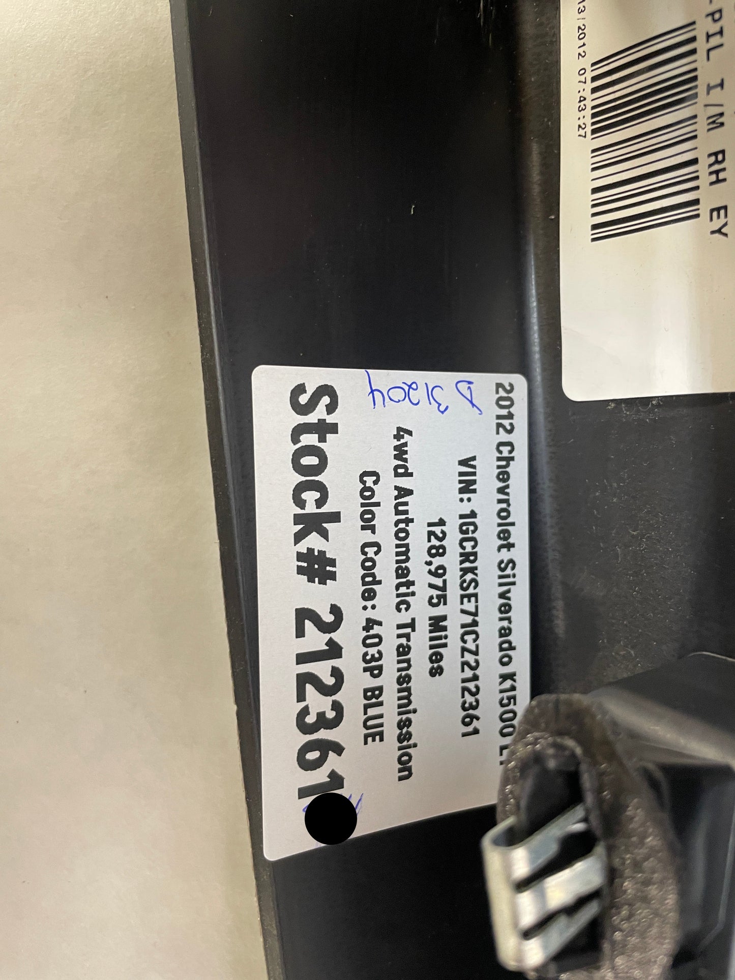 2012 Chevy Silverado K1500 RH Passenger Rear Door Pillar Upper Trim Panel OEM - Day's Parts Yard