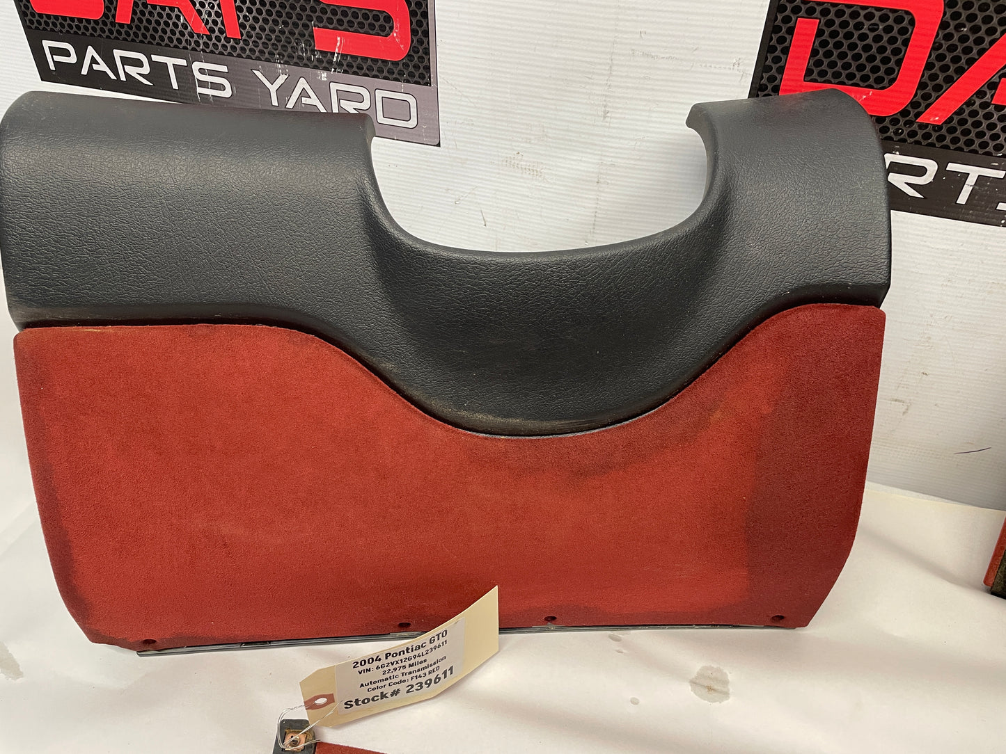 2004 Pontiac GTO Red Interior Trim Glove Box Knee Bolster Console Suedes OEM - Day's Parts Yard