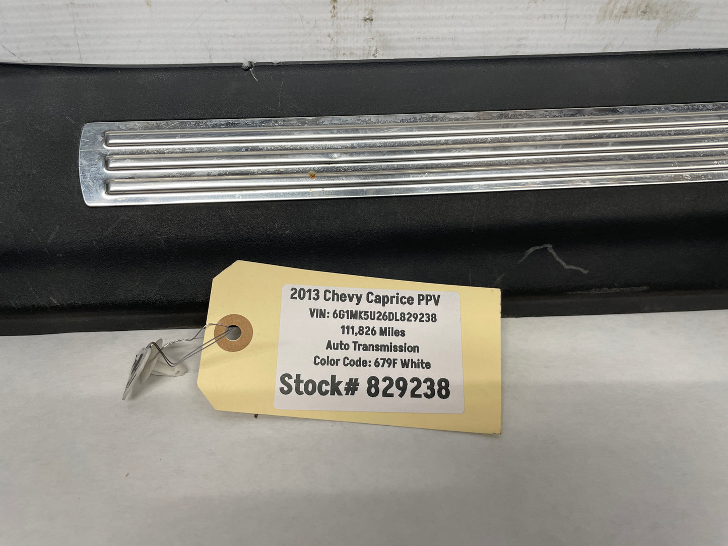2013 Chevy Caprice PPV RH Passenger Rear Door Scuff Sill Plate Panel Trim Molding OEM - Day's Parts Yard