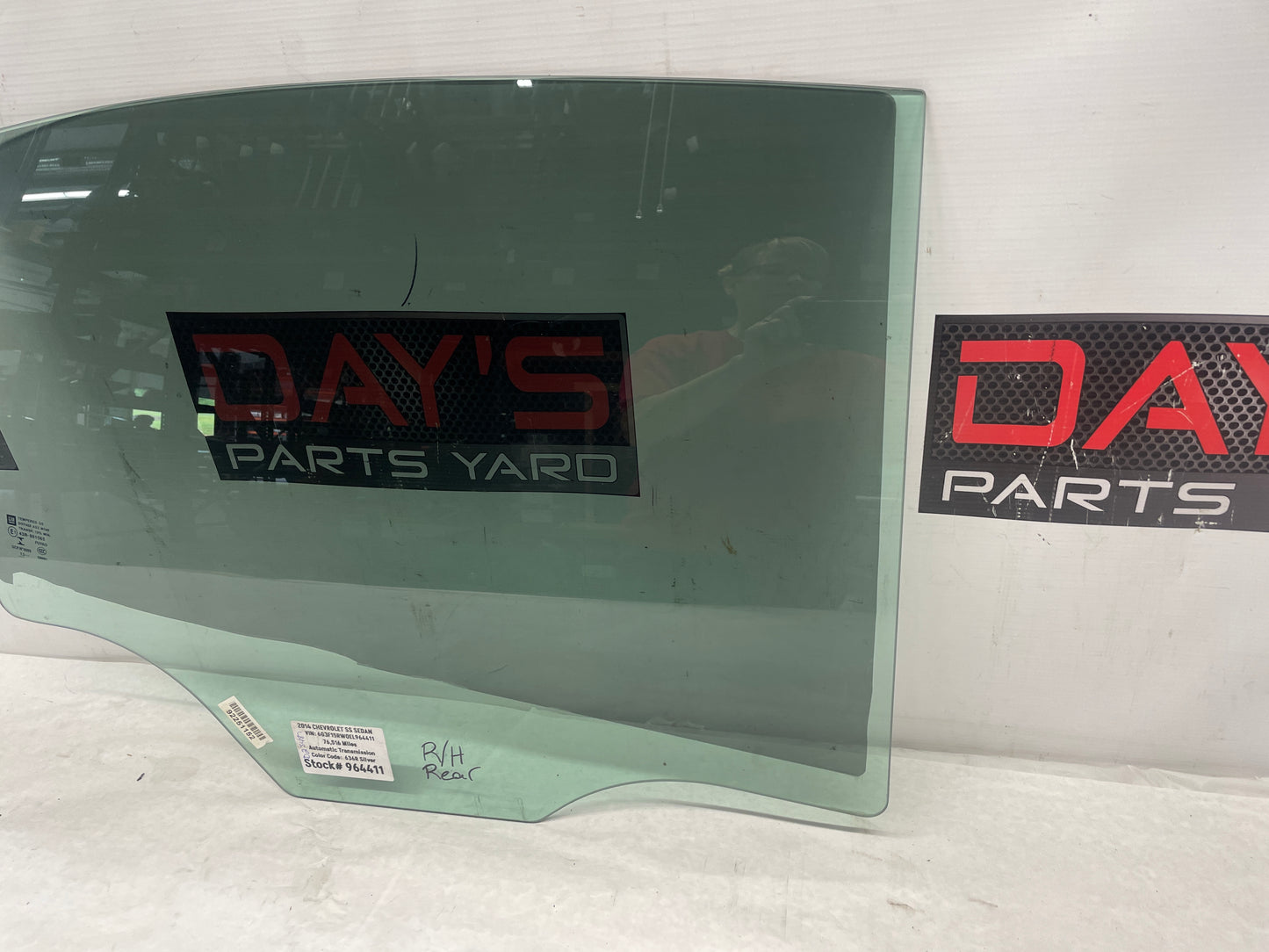 2014 Chevy SS Sedan RH Passenger Rear Door Window Glass OEM - Day's Parts Yard