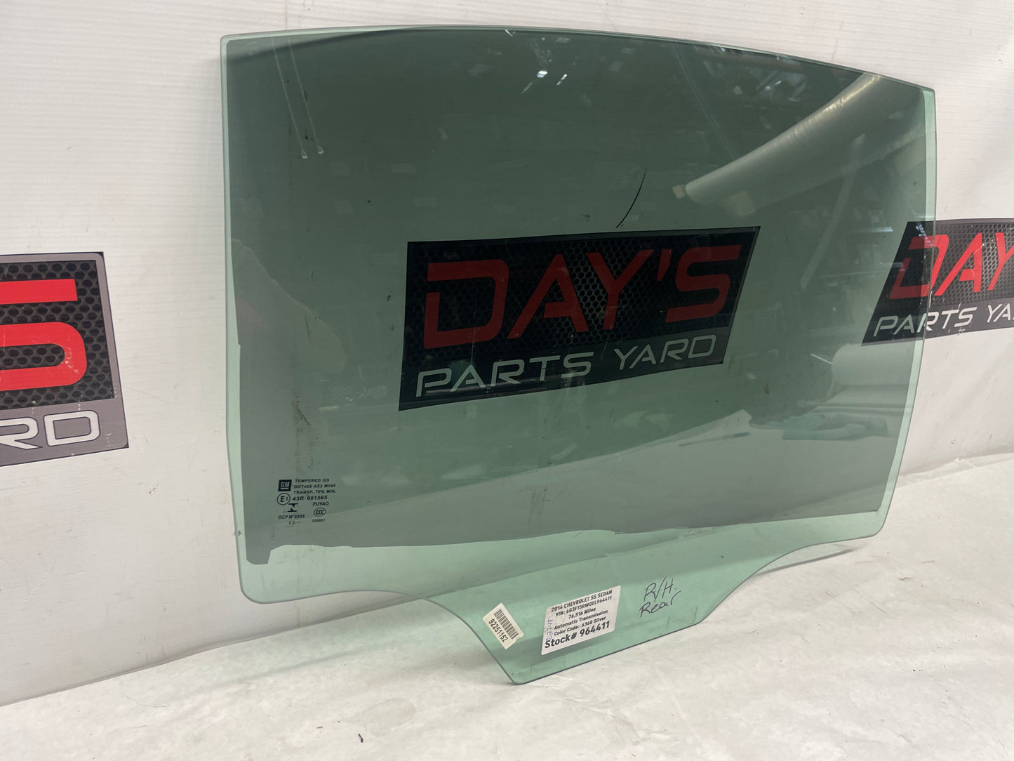 2014 Chevy SS Sedan RH Passenger Rear Door Window Glass OEM - Day's Parts Yard