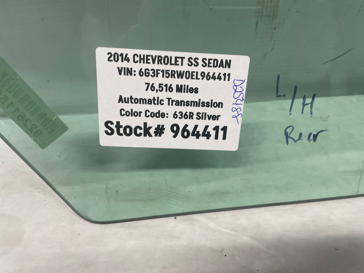 2014 Chevy SS Sedan LH Driver Rear Door Window Glass OEM - Day's Parts Yard