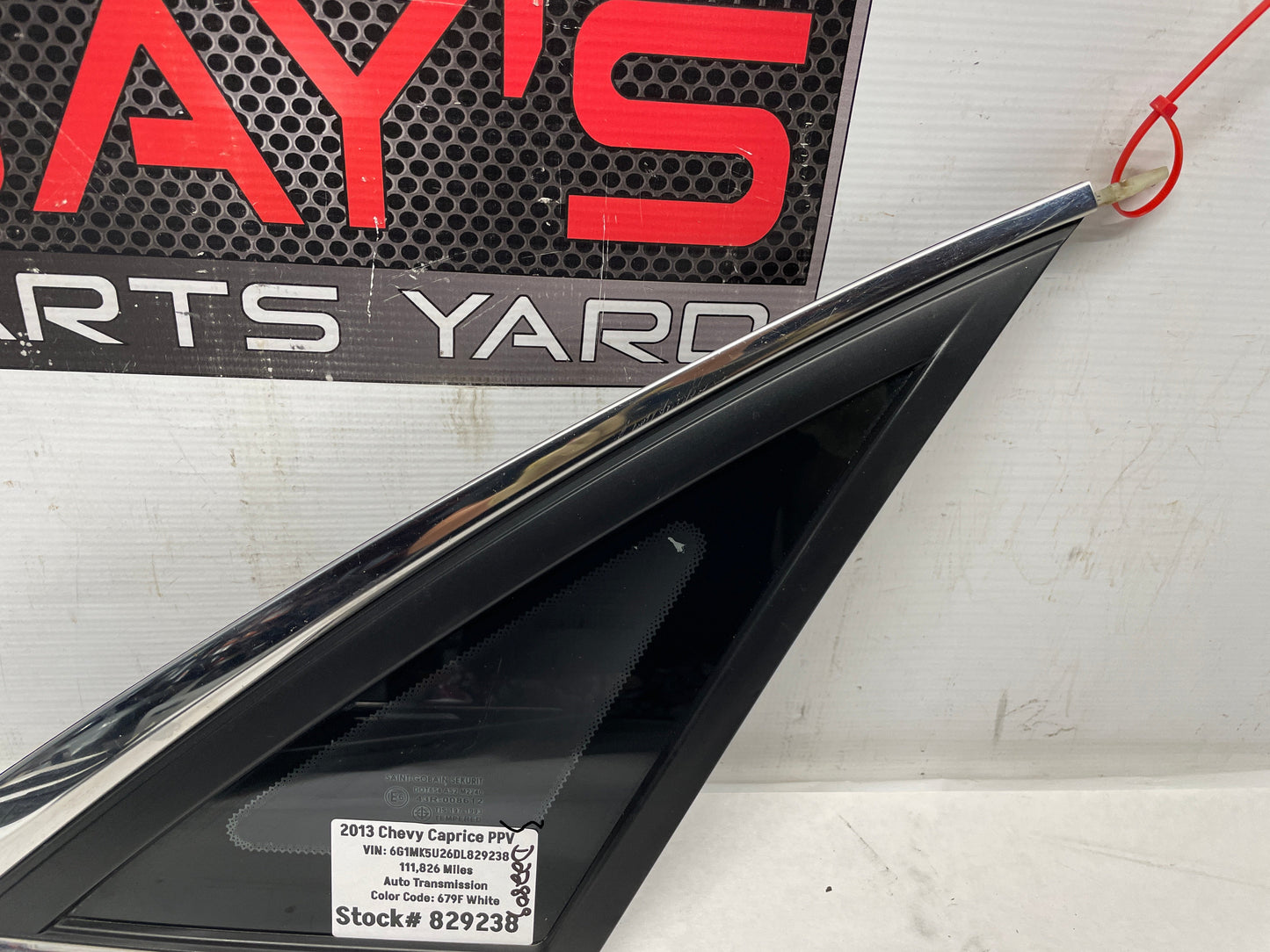 2013 Chevy Caprice PPV RH Passenger Quarter Window Glass OEM - Day's Parts Yard
