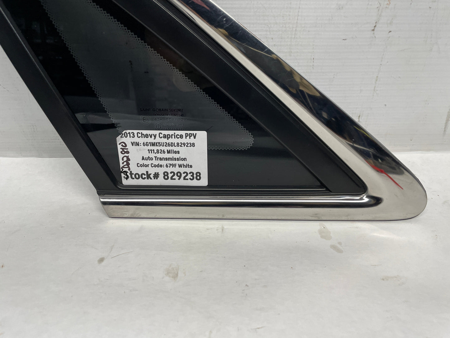 2013 Chevy Caprice PPV LH Driver Quarter Window Glass OEM - Day's Parts Yard