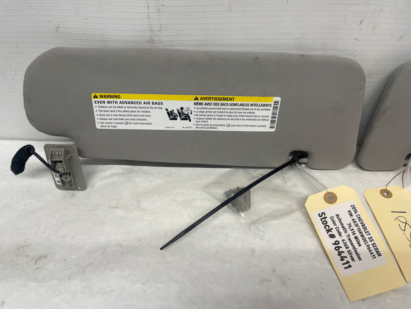 2014 Chevy SS Sedan RH & LH Sun Visor Sunvisor Shade Set w/ Clips OEM - Day's Parts Yard