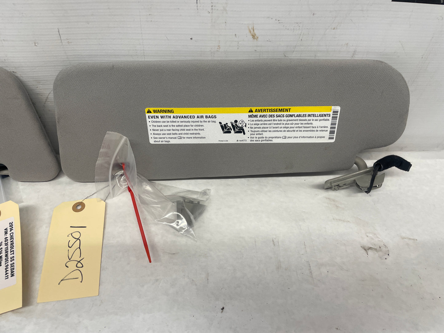 2014 Chevy SS Sedan RH & LH Sun Visor Sunvisor Shade Set w/ Clips OEM - Day's Parts Yard